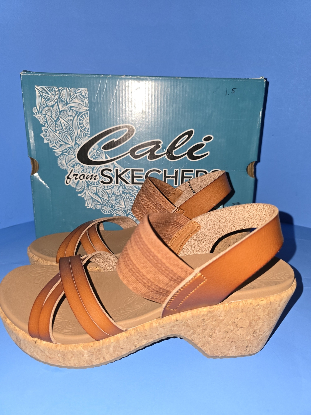 ☀️ Skechers Cali Cork Wedge Sandals Size 8.5 BNIB Luxe Foam Vegan 🌴